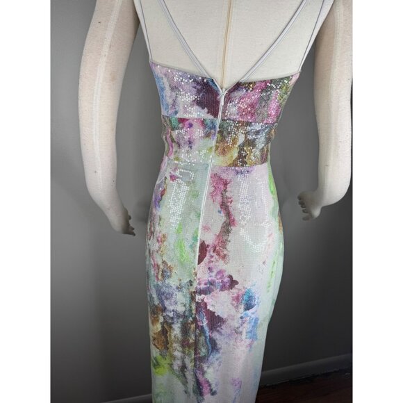 NWT Theia Watercolor Sequin Gown Size 4 Bodycon Column Maxi Dress Muted Colors - Picture 10 of 16